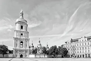 Architektur Prints: Saint Sophia Church in Kiev Black and white photo of Saint Sophia Church in Kiev with a high tower bell
