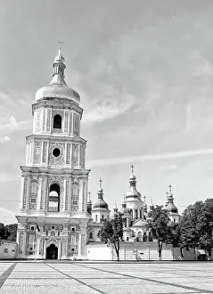 Architektur Prints: Saint Sophia Church in Kiev Black and white photo of Saint Sophia Church in Kiev with a high tower bell