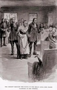 Lcgr Prints: Salem Witch Trials. Elderly Rebecca Nurse in heavy chains after her conviction for witchcraft in June 1692