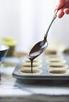 Chocolate Prints: Salted chocolate pistachio butter cups. Ingredients placed in to baking tray