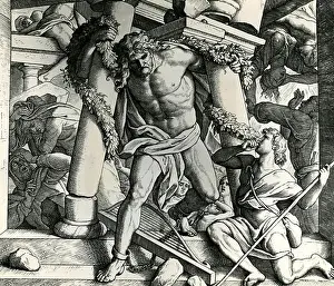 Medium Group Of People Prints: Samson's Vengeance and Death by Julius Schnorr von Carolsfeld, (1794-1872)