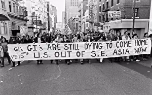1960s Prints: San Francisco, California: 1970 An anti Vietnam War peace march up Post Street