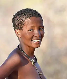 Native People Prints: San Woman, Bushman tribe, portrait, Kalahari, Namibia, Africa