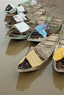 Seas Prints: Sand excavating boats on the Jhelum river Sopore Baramulla District Jammu and Kashmir India NOMR Copyright