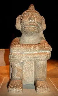Mesoamerican Prints: Sandstone seated figure of Mictlantecuhtli; Aztec