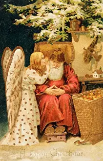 Cards Prints: Santa with an Angel Nostalgia Cards