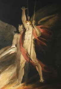 Pencil Prints: Satan Exulting. Richard Westall (1765-1836). Pencil and watercolour. 56.5 x 38.7cm