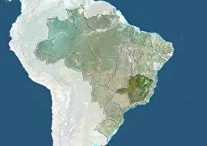 Brazil Prints: Satellite view of Brazil showing the State of Minas Gerais