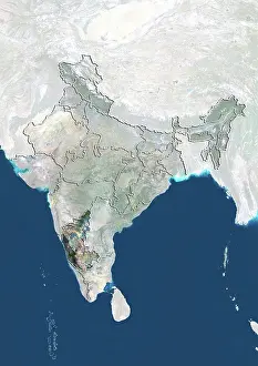 Topography Prints: Satellite view of India showing the State of Karnataka