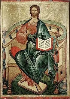 Seated Prints: The Saviour Sitting on the Throne 15th Century, Painting Icon Novgorod, Russia