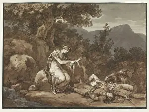 Voorkeursbeeld Prints: Scene from the Ossian: A woman finds the bodies of two dualists in the night