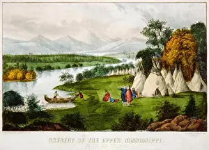 1800s Illustrations Prints: Scenery of the upper Mississippi an Indian village ca 1856-1907 printed