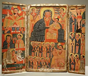 17th Prints: Scenes from the life of Jesus on a wooden painted Triptych