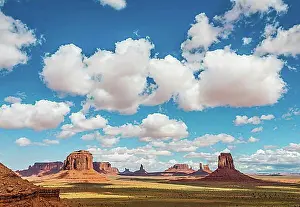 Natural Preserve Prints: Scenic Drive, Monument Valley, blue sky with clouds Navajo Tribal Park