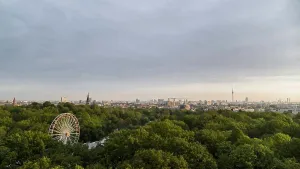 Urban Skyline Prints: Scenic view Volkspark Friedrichshain park and Berlin cityscape, Berlin