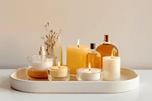 Refreshing Prints: Scented candles over white board. Generative AI