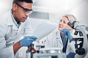 Doctors Prints: Science, research and team with documents in laboratory for analytics report