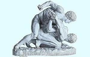 Florence Prints: Sculpture, digital improved reproduction of an original print 1880 depicting a group of wrestlers