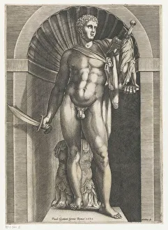 Still Life - Concept Prints: Sculpture of a warrior, 1582 print A sculpture of a naked warrior in a niche