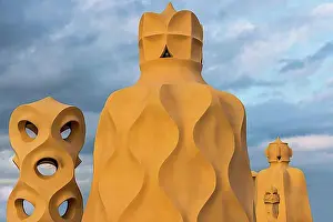 Unesco Prints: Sculptures on the roof of Gaudi's Casa Mila from Gaudi in Barcelona, Spain, Europe