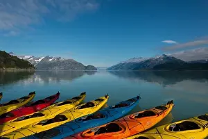 Alaskan Prints: Sea Kayaks Next To Cruise Ship Safari Endeavour With Tarr Inlet And The Grand Pacific Glacier In Background In Glacier
