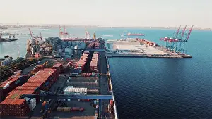 Logistics Prints: Sea port from a bird s-eye view
