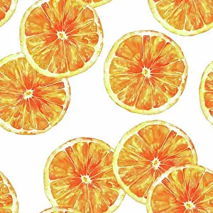 Meals Prints: A seamless background pattern with vibrant hand drawn watercolour orages