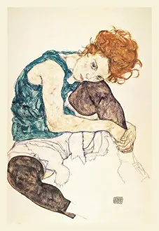 Oil Painting Prints: Seated Woman with Bent Knee, Egon Schiele