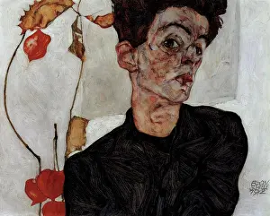 Self Portrait Prints: Self-portrait by Egon Schiele, Oil on wood
