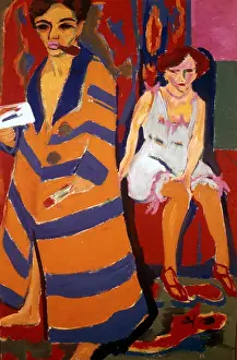 Post Impressionism Prints: Self Portrait with a Model, 1907 Artist: Ernst Kirchner