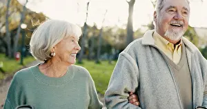 Senior couple, park and morning walking with conversation