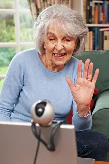 Grandparents Prints: Senior Woman Using Webcam To Talk With Family