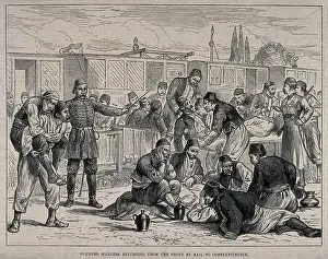 Wounded Prints: Serbo-Turkish War: wounded soldiers returning to Constantinople by train. Wood engraving