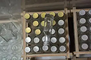 Containers Prints: Set of Empty small transparent bottles in a box