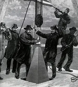 Adjusting Prints: Setting aluminum capstone on the Washington Monument, , December 6, 1884, Artist Unknown