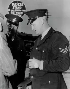 Sgt. R. Newman of Waverley, after he had left the Eastern Subs Hospital where he received treatment