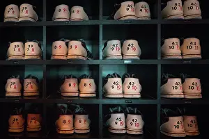 Numbers Prints: Shadowed cubbies of retro bowling shoes