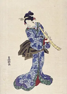 Apparel Prints: Shakuhachi Utagawa Toyokuni (1769-1825/Japanese) Woodblock print Private Collection