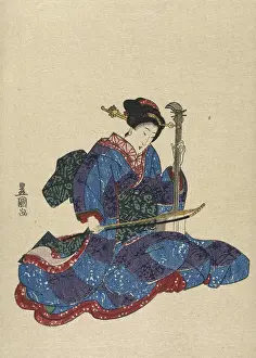 Lute Prints: Shamisen Utagawa Toyokuni (1767-1825/Japanese) Woodblock print Private Collection