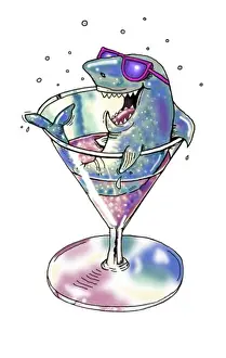 Cartoon Prints: Shark in a Glass 2003 Linda Braucht (20th C. American) Computer graphics