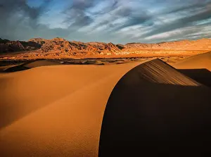 Colourful Prints: Sharp ridge of a sand dune at sunset, Death Valley, California
