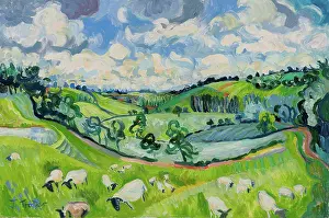 Pasture Prints: Sheep in Pasture by Josephine Trotter, 2012. (b.1940/British)