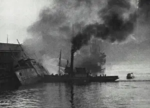 Battleship Prints: Ship Destroyed By Fire In Sydney Harbour. August 16, 1942