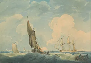 Cream Laid Paper Prints: Shipping Choppy Sea Follower William Owen 1769-1825