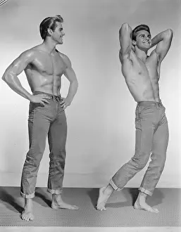 Bodybuilder Prints: Shirtless Muscular Male Double Exposure c.1960