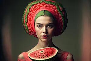 Chic Prints: shot of a woman wearing a watermelon looking hat