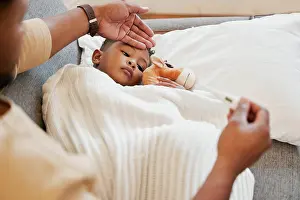 Depressed Prints: Sick, flu and cold child in bed