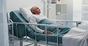 Personal Prints: Sick, healthcare and senior man in hospital bed