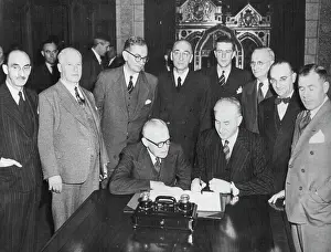 1949 Prints: Sign Terms Of Union - In a historically-significant ceremony in the Senate Chamber at Ottawa