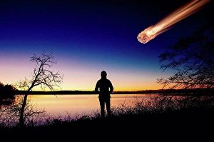Somebody Prints: Silhouette of adult watching meteor falling in night sky